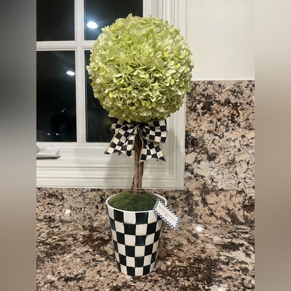 MacKenzie-Childs Faux  florabunda Floral Topiary with Checkered bow, 21 inch - Picture 4 of 4